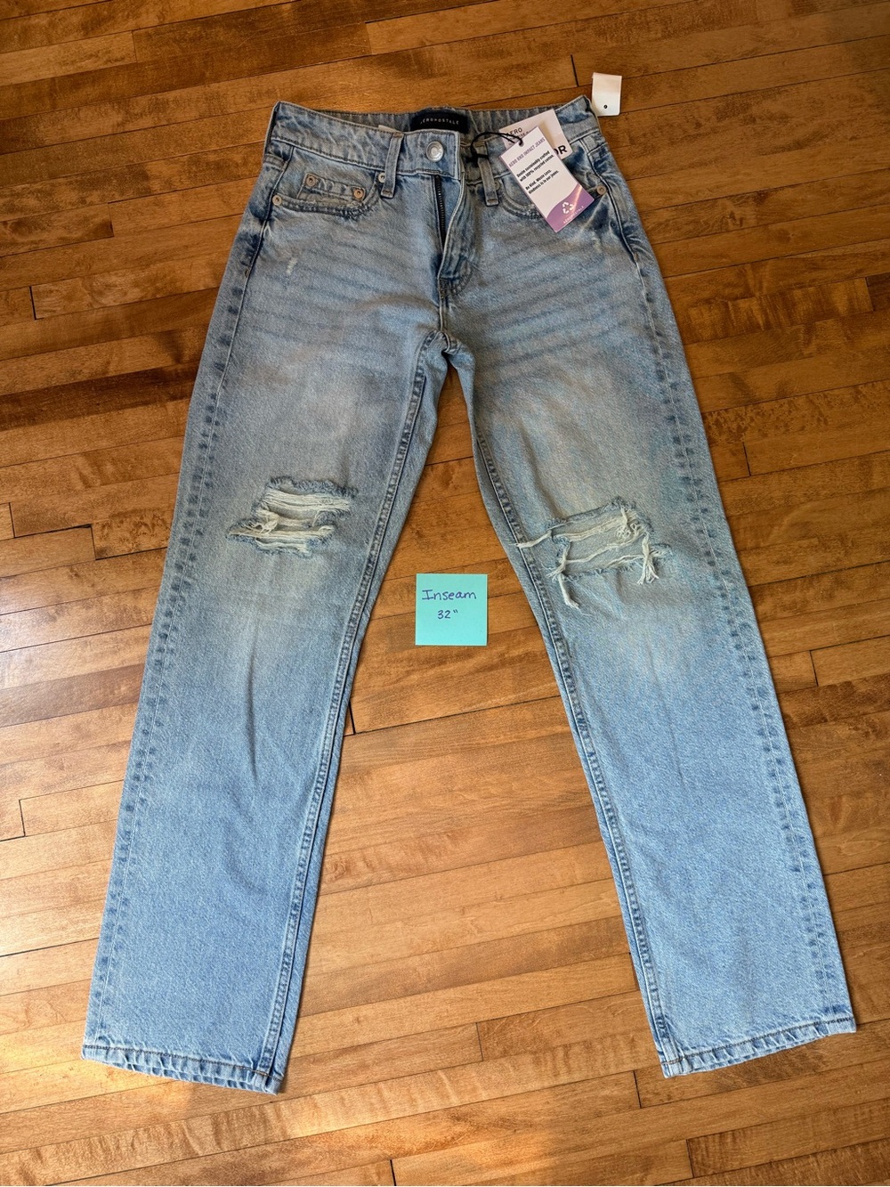 Aeropostale Low Rise Baggy Light Blue Distressed Jeans